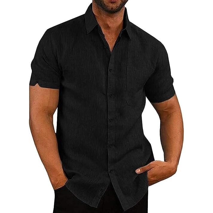 Mens Button Down Short Sleeve Linen Shirts Image 2