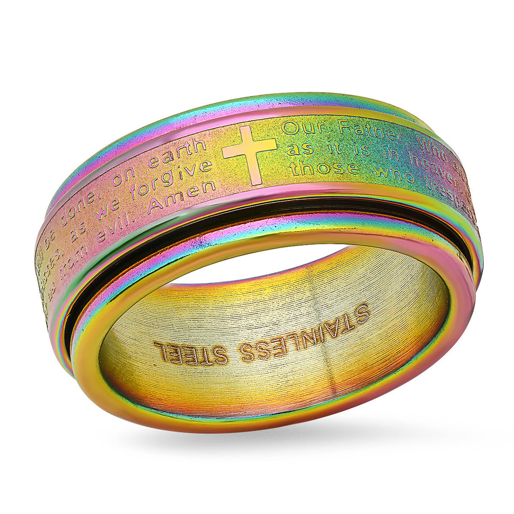 Mens Multi-IP Stainless Steel Prayer Spinner Ring Image 2