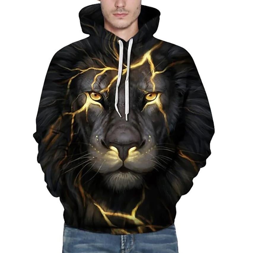 Mens Plus Size 3D Lion Animal Print Hoodie Sweatshirt Image 1