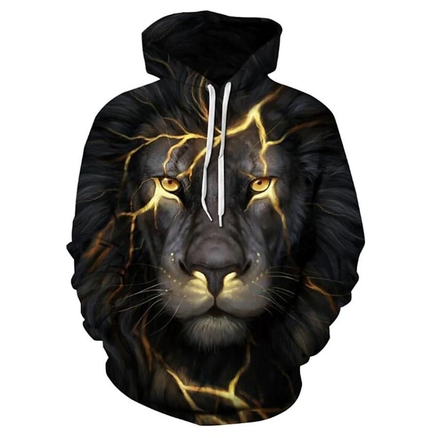 Mens Plus Size 3D Lion Animal Print Hoodie Sweatshirt Image 2