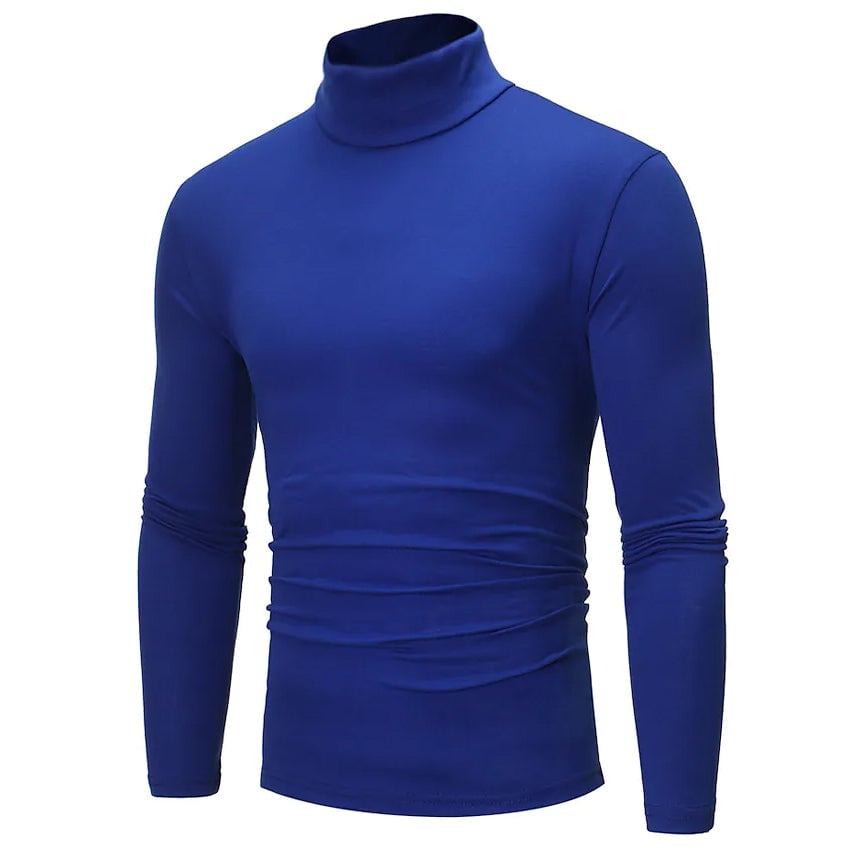 Mens Pure Color T-Shirt Thermal Mock Turtleneck Long Sleeve Tops Image 1