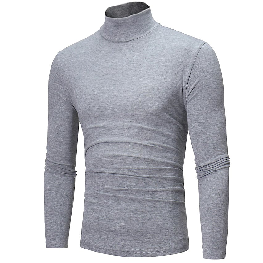 Mens Pure Color T-Shirt Thermal Mock Turtleneck Long Sleeve Tops Image 2