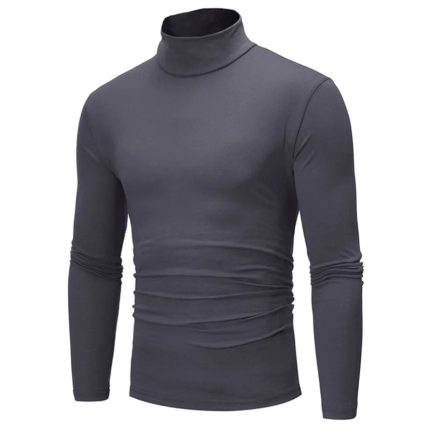 Mens Pure Color T-Shirt Thermal Mock Turtleneck Long Sleeve Tops Image 1