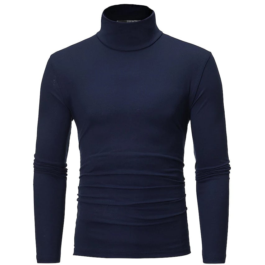 Mens Pure Color T-Shirt Thermal Mock Turtleneck Long Sleeve Tops Image 1