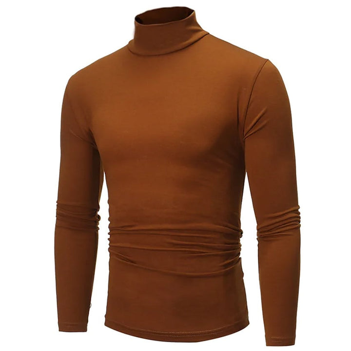 Mens Pure Color T-Shirt Thermal Mock Turtleneck Long Sleeve Tops Image 4