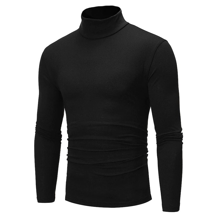 Mens Pure Color T-Shirt Thermal Mock Turtleneck Long Sleeve Tops Image 7