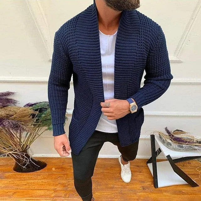 Mens Ribbed Knit Solid Color Sweater Cardigan Image 1