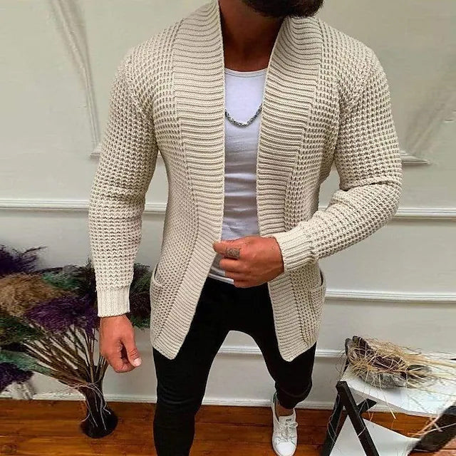 Mens Ribbed Knit Solid Color Sweater Cardigan Image 2