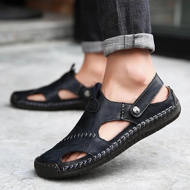 Mens Sandals Cowhide Breathable Casual Beach Walking Shoes Image 1