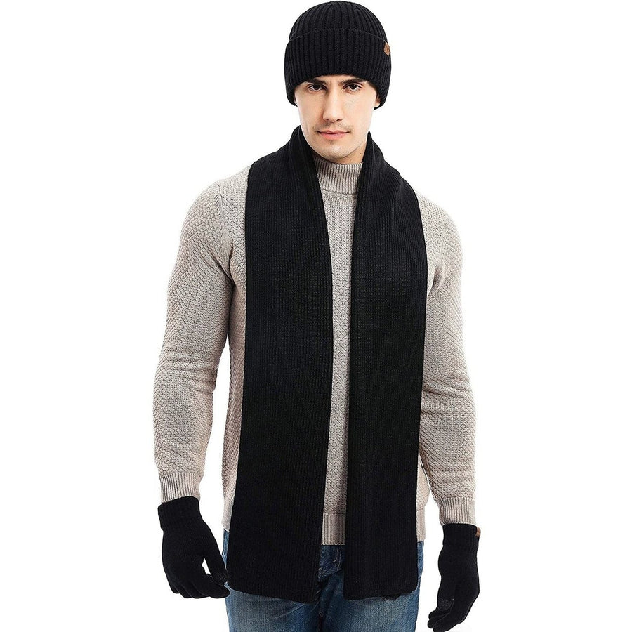 Mens Scaves and Beanie Hat Themal Gloves Set Image 1