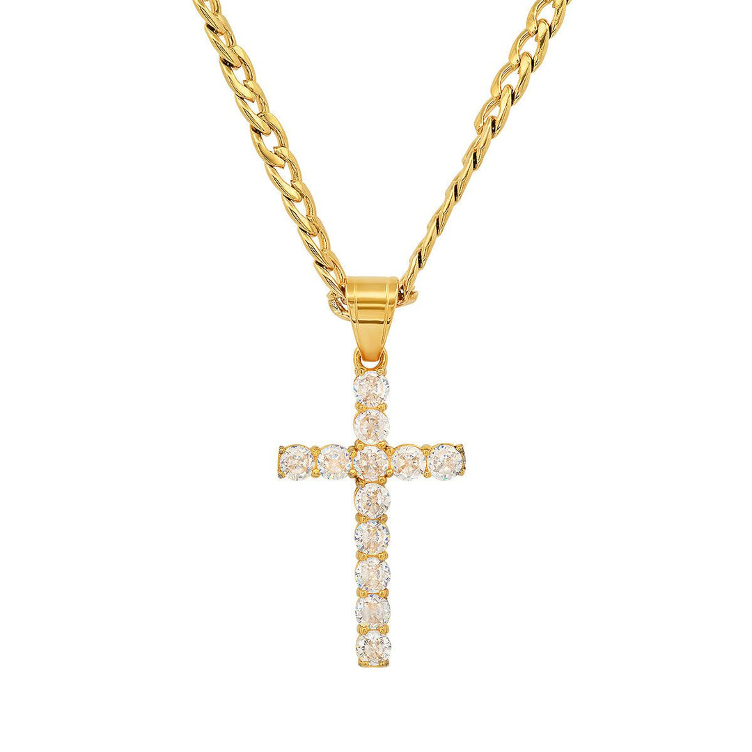 Mens Stainless Steel And Simulated Diamonds Cross Pendant Image 2