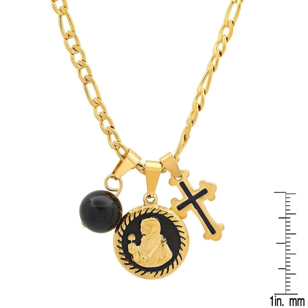 Mens Stainless Steel and Black Enamel St. Benedict Black Ball and Cross Charm Pendant Image 6