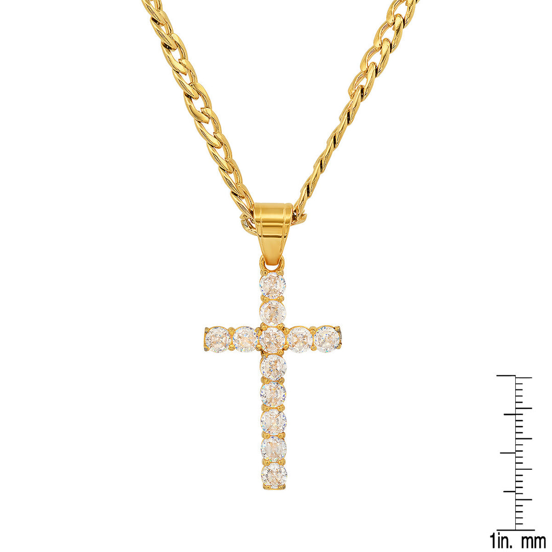 Mens Stainless Steel And Simulated Diamonds Cross Pendant Image 3