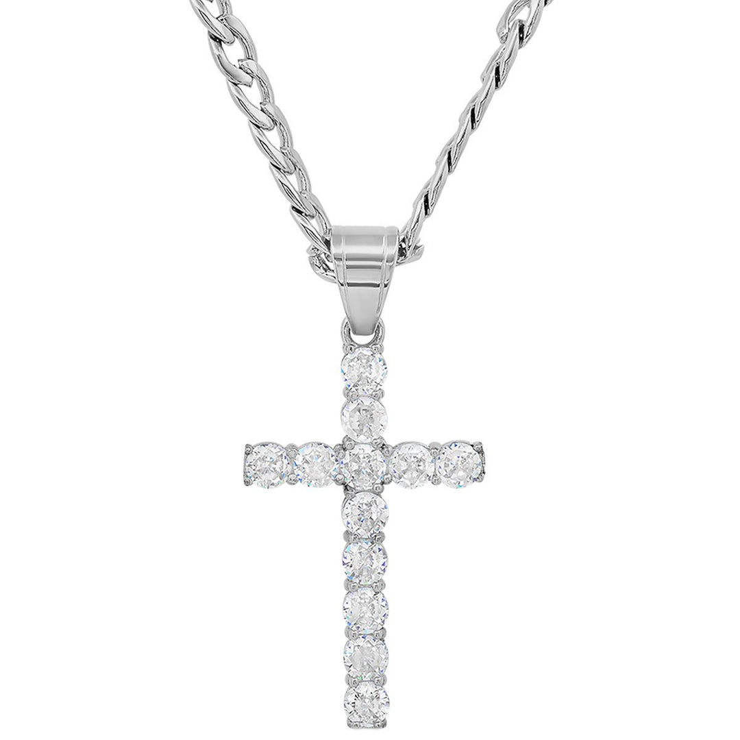 Mens Stainless Steel And Simulated Diamonds Cross Pendant Image 4