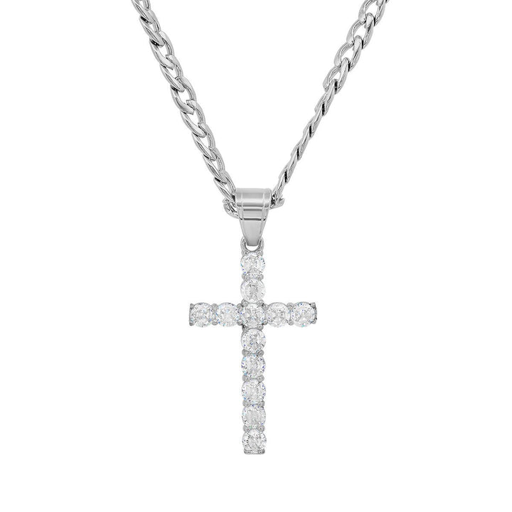 Mens Stainless Steel And Simulated Diamonds Cross Pendant Image 4