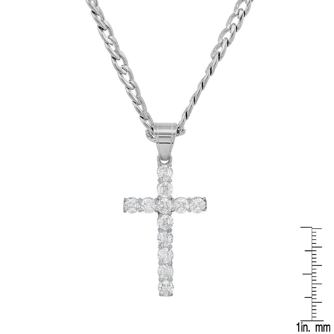 Mens Stainless Steel And Simulated Diamonds Cross Pendant Image 6