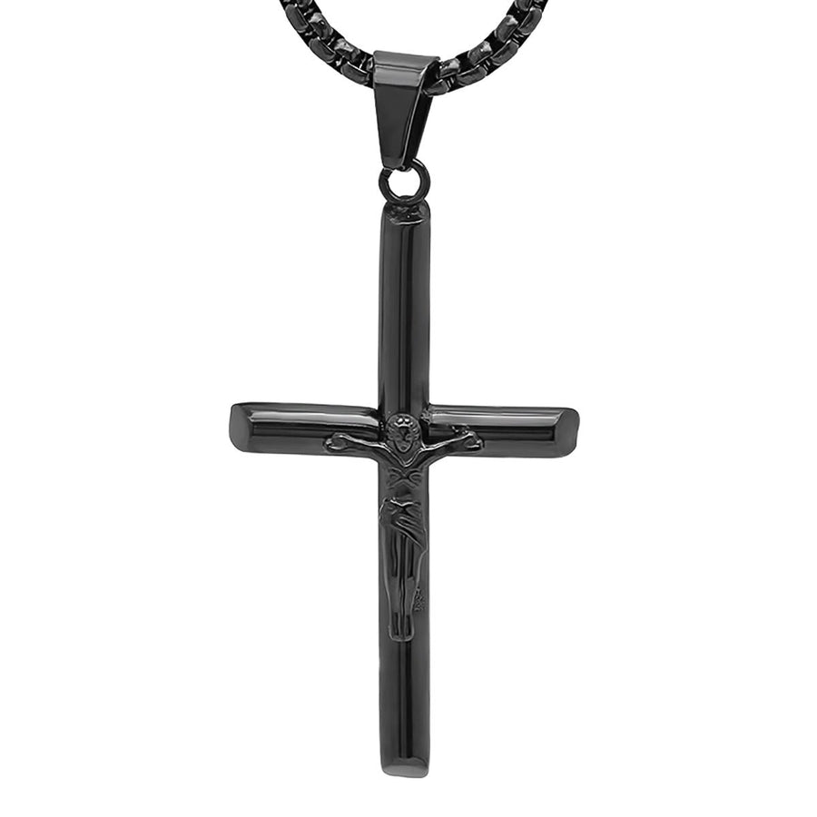 Mens Stainless Steel Crucifix Tube Pendant Image 1