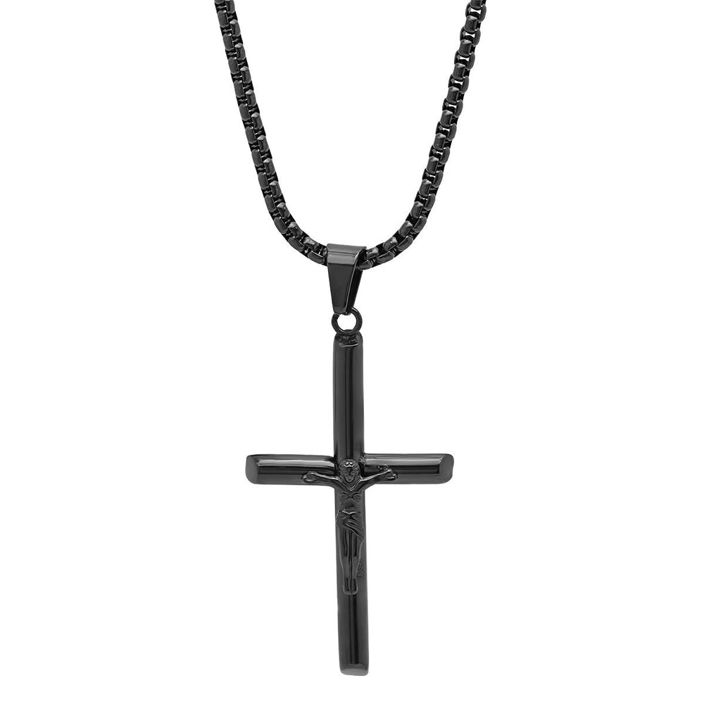 Mens Stainless Steel Crucifix Tube Pendant Image 2