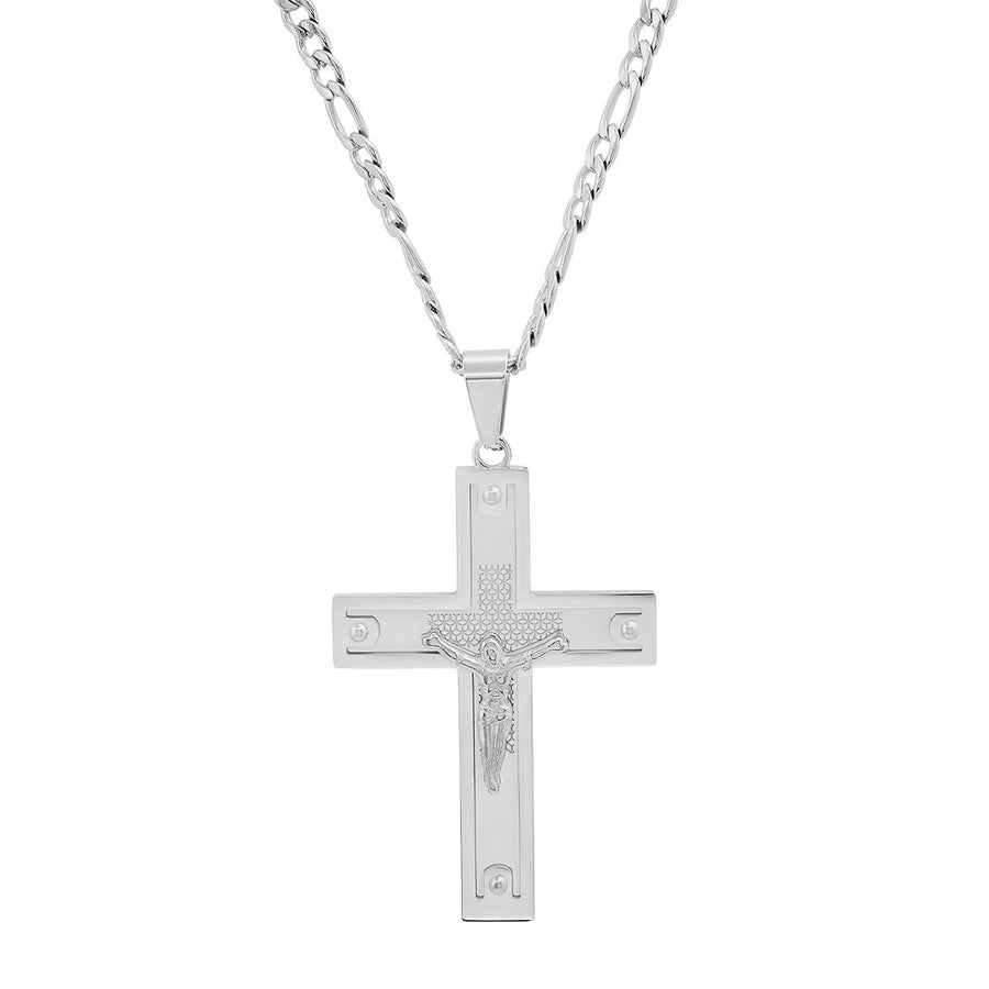 Mens Stainless Steel Crucifix Pendant with Studs Image 1