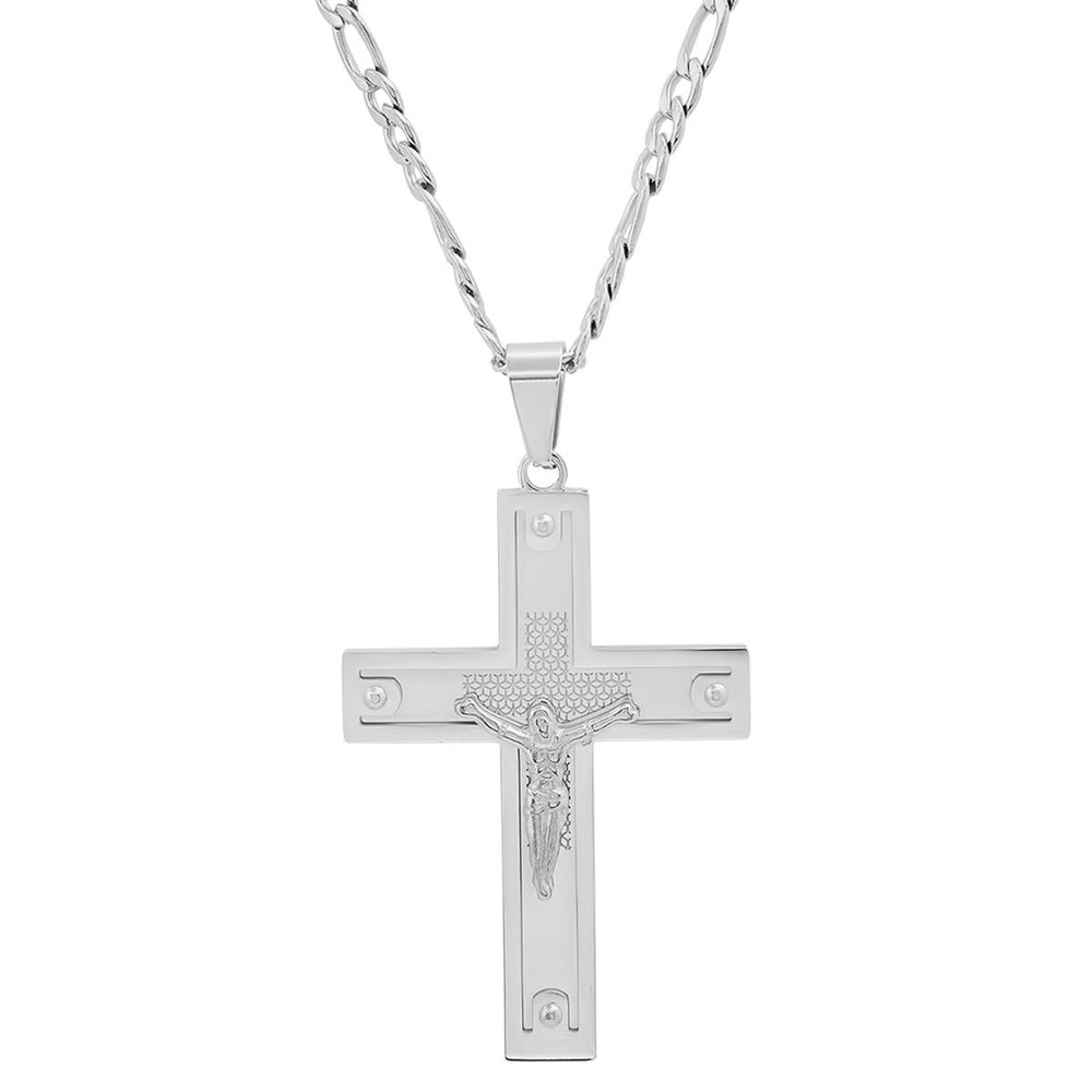 Mens Stainless Steel Crucifix Pendant with Studs Image 2