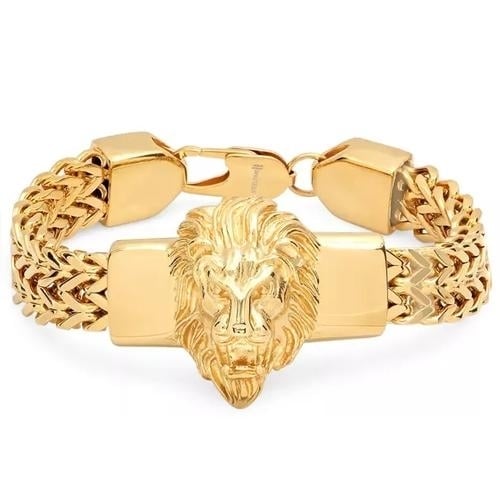 Mens Stainless Steel Lion Head Box Chain Bracelet Image 2