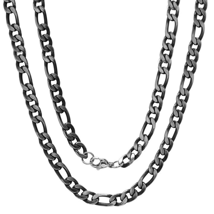 Mens Stainless Steel Diamond Cut Figaro Necklace by Steeltime Image 2