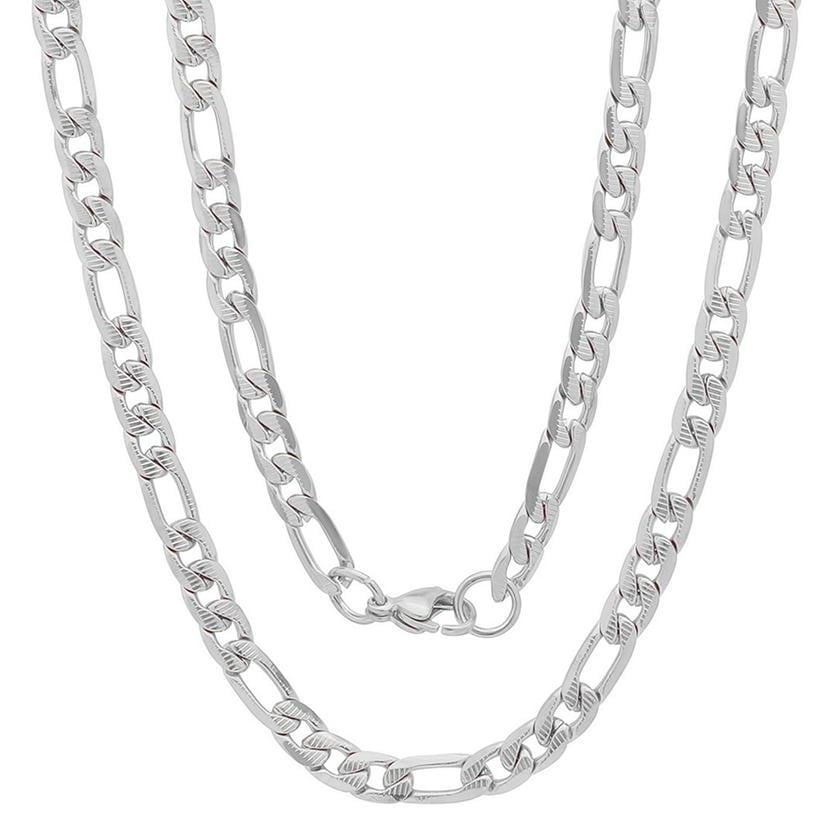 Mens Stainless Steel Diamond Cut Figaro Necklace by Steeltime Image 3