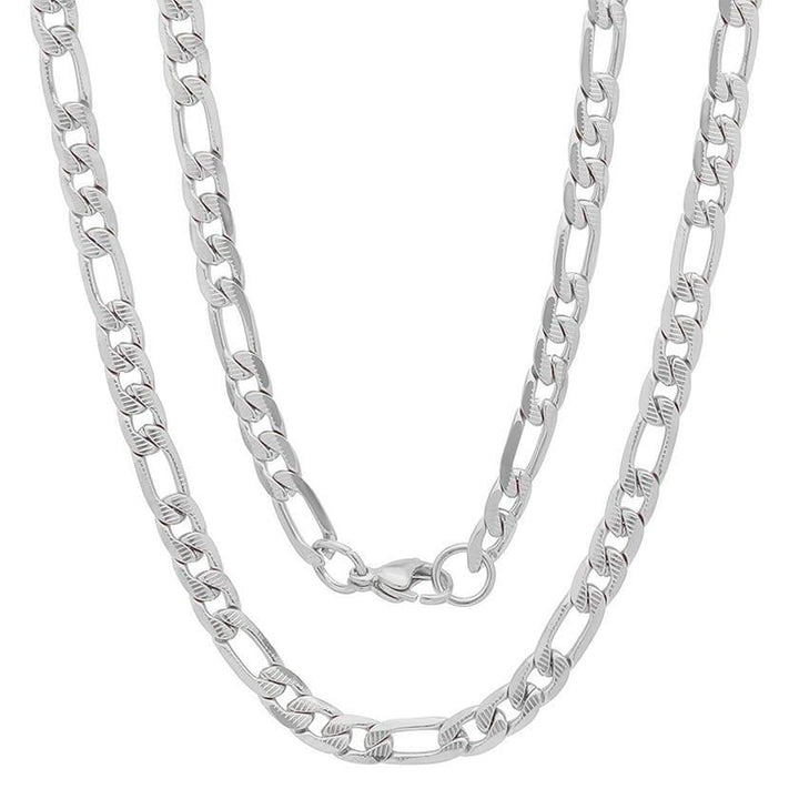 Mens Stainless Steel Diamond Cut Figaro Necklace by Steeltime Image 1