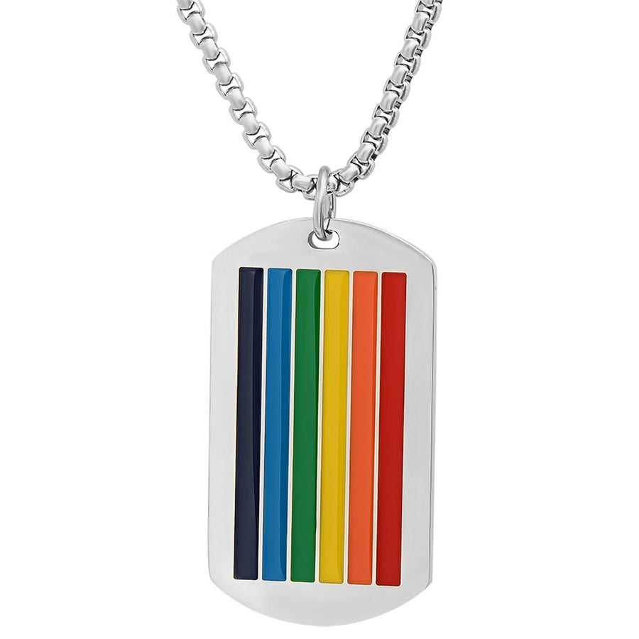 Mens Stainless Steel Rainbow Pride Dog Tag Pendant Image 1