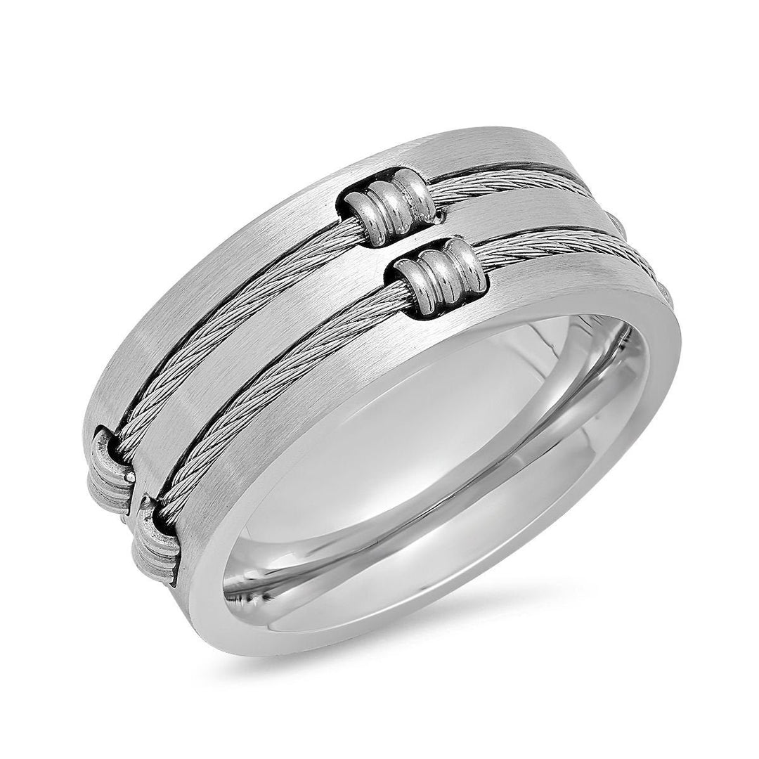 Mens Stainless Steel Wire Inlay Ring Image 1