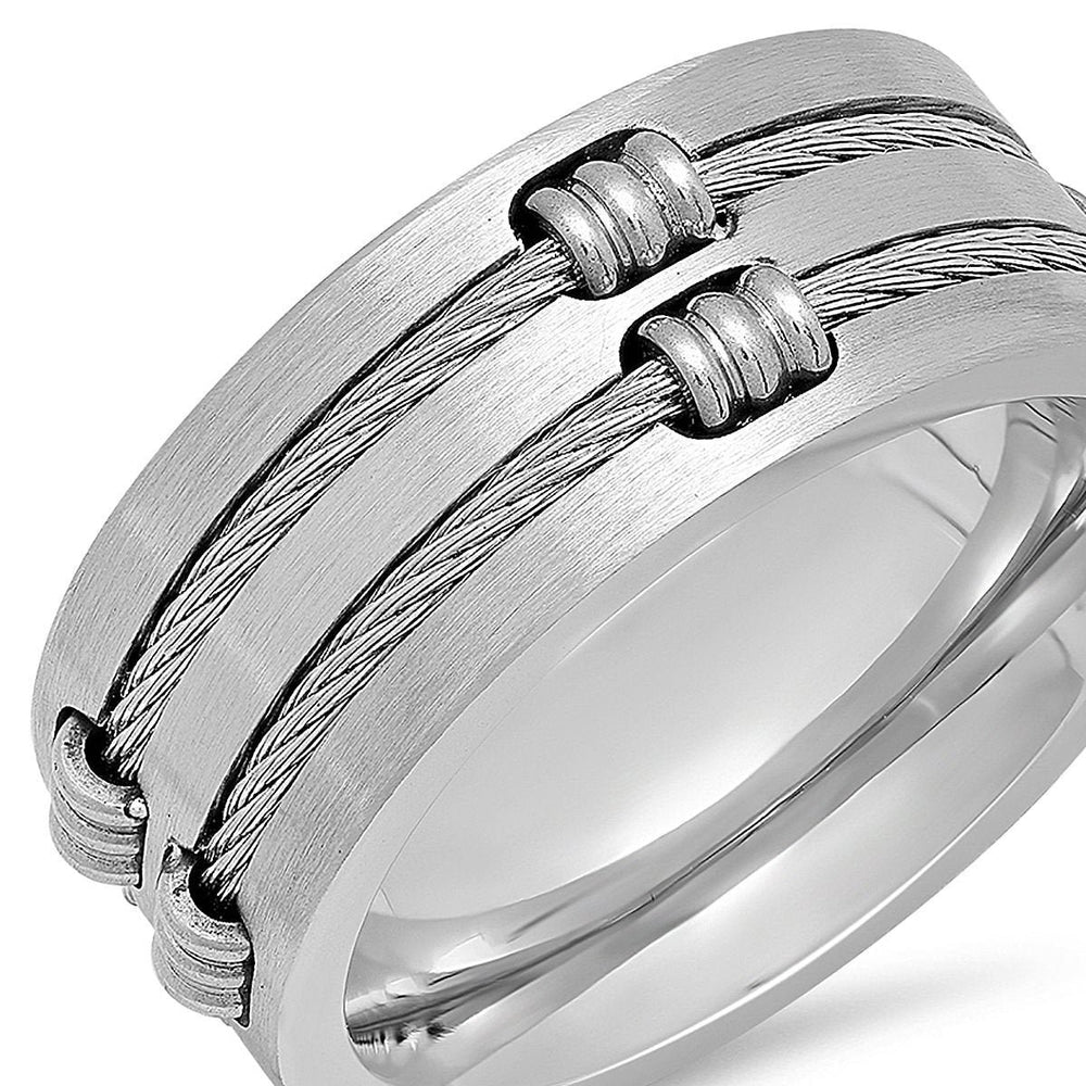 Mens Stainless Steel Wire Inlay Ring Image 2