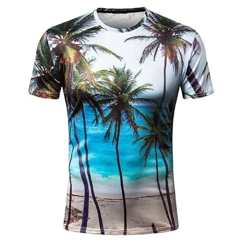 Mens T shirt Graphic Scenery Print Short Sleeve Daily Tops Blue Image 1