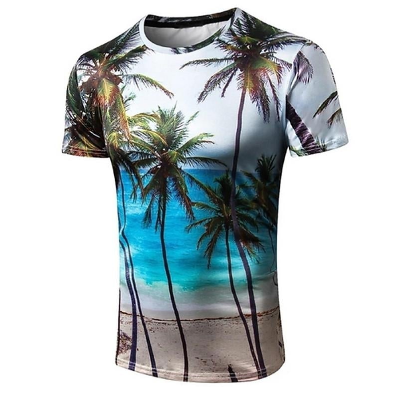 Mens T shirt Graphic Scenery Print Short Sleeve Daily Tops Blue Image 2