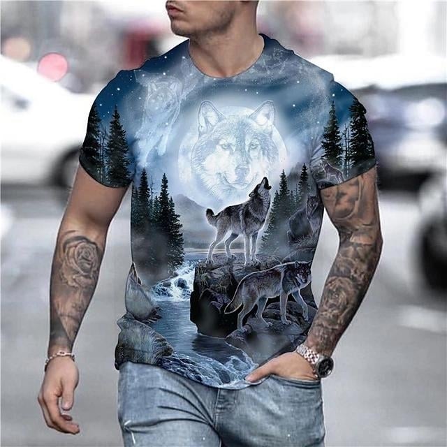 Mens T-Shirt 3D Animal Print Short Sleeve Daily Tops Streetwear Exaggerated Rainbow Image 3