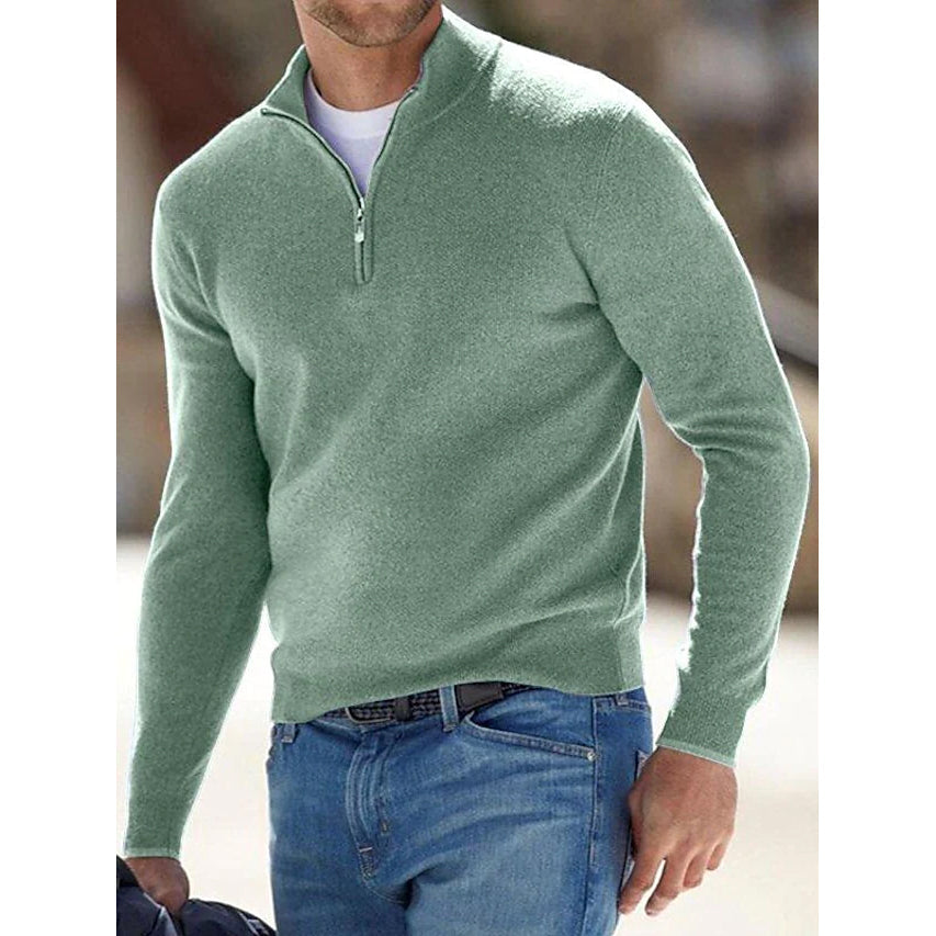 Mens Sweater Jumper Pullover Ribbed Knit Cropped Zipper Knitted Solid Color Image 1