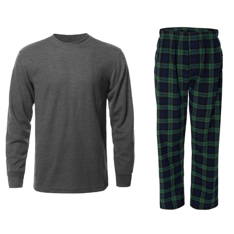 Mens Thermal Crew Neck and Fleece Plaid Pants Bundle Image 1