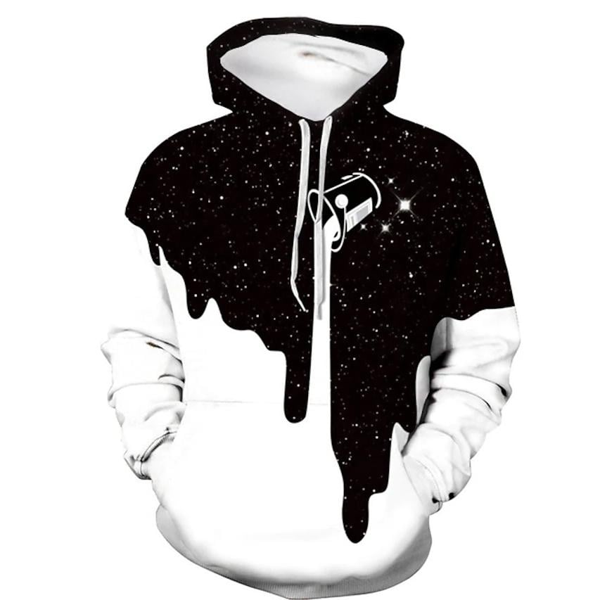 Mens 3D Print Block Starry Sky Milk Hoodie Image 1