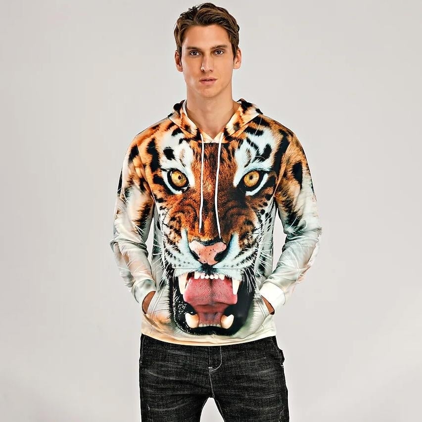 Mens Animal Patterned 3D Tiger Hoodie Image 1