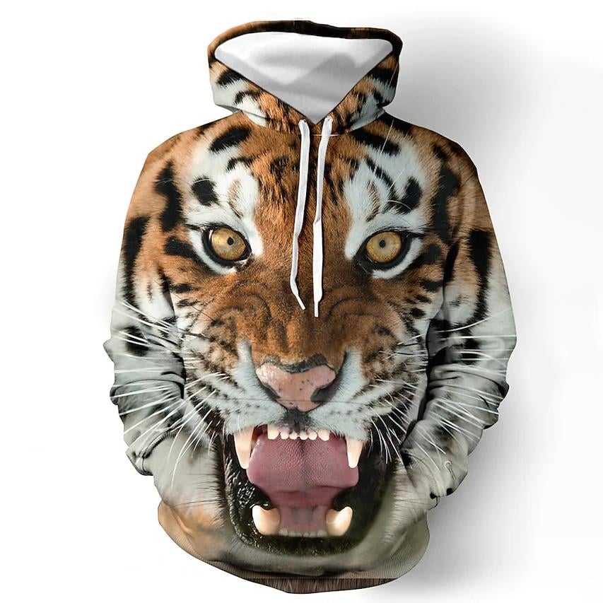 Mens Animal Patterned 3D Tiger Hoodie Image 2