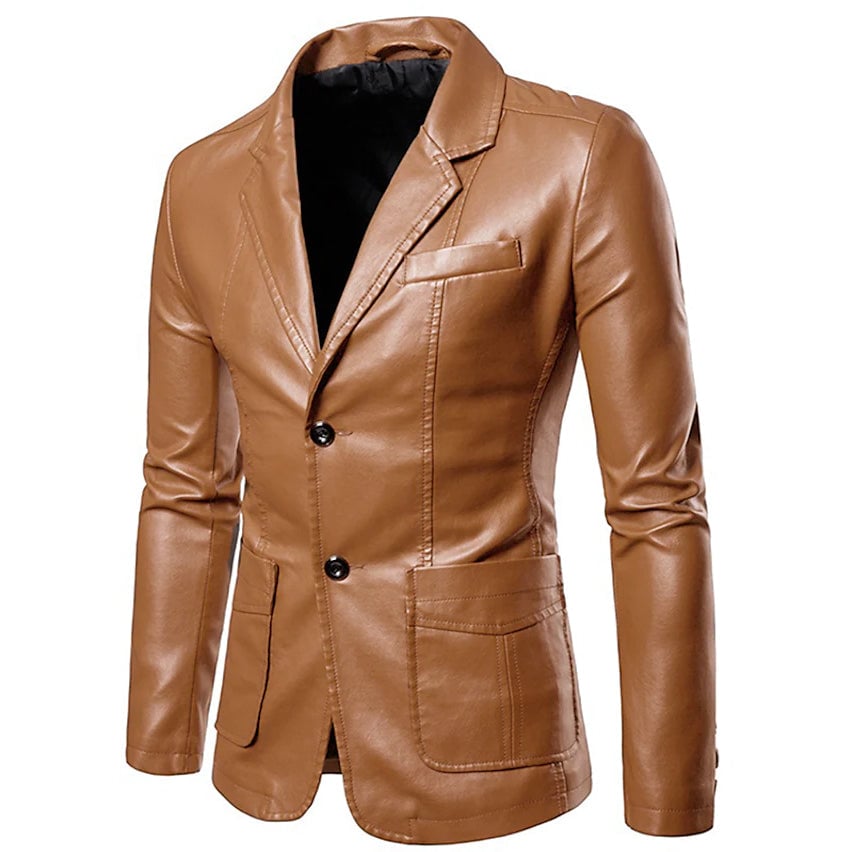 Mens Blazer Faux Leather Jacket Image 2