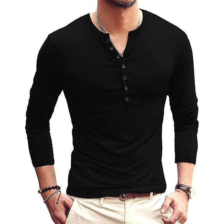 Mens Casual Slim Fit Basic Henley Long Sleeve Image 1