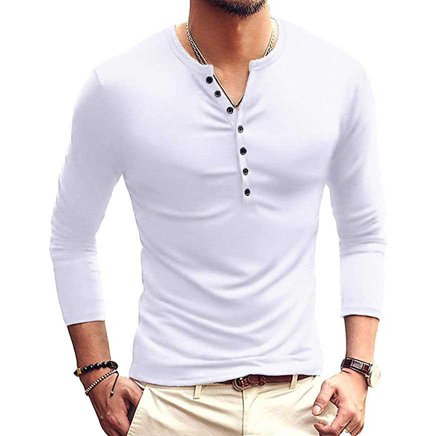 Mens Casual Slim Fit Basic Henley Long Sleeve Image 2