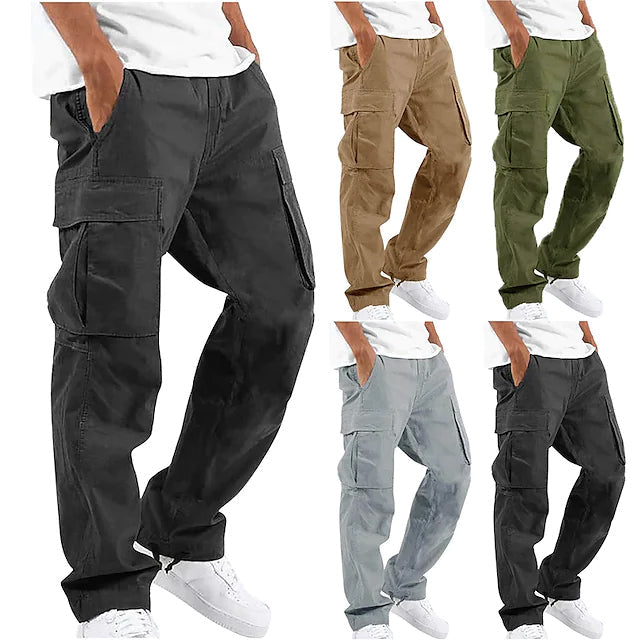 Mens Cargo Pants Trousers Drawstring Elastic Waist Multi Pocket Image 1