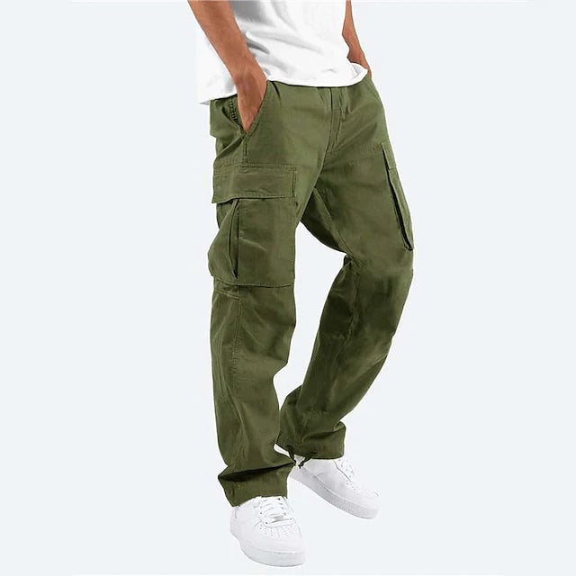 Mens Cargo Pants Trousers Drawstring Elastic Waist Multi Pocket Image 2