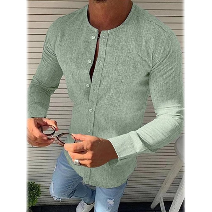 Mens Casual Solid Long Sleeve Shirt Image 1