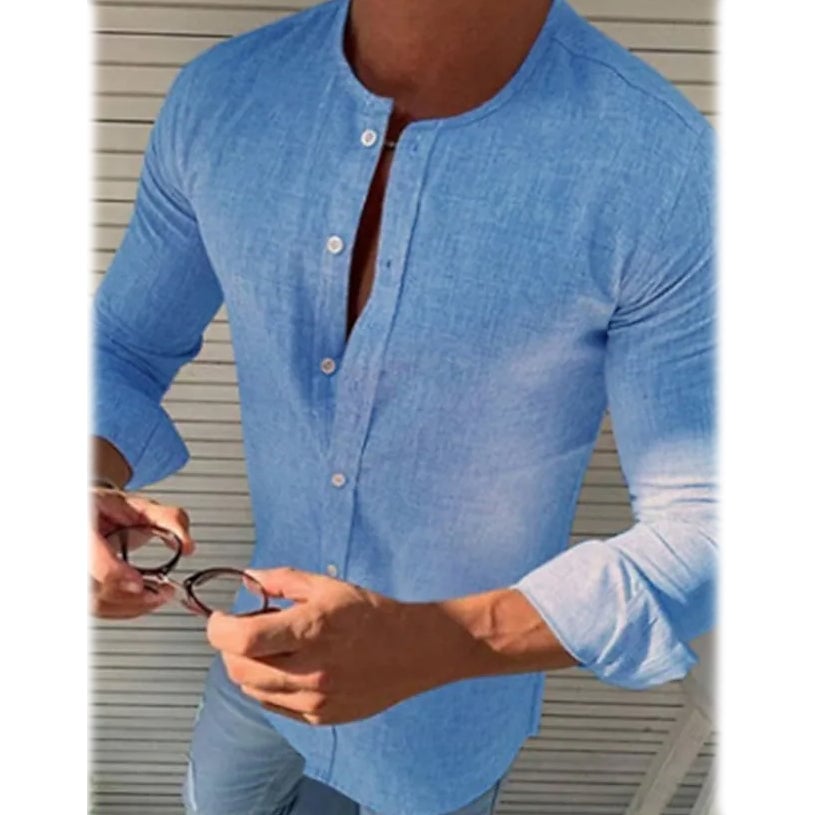 Mens Casual Solid Long Sleeve Shirt Image 2