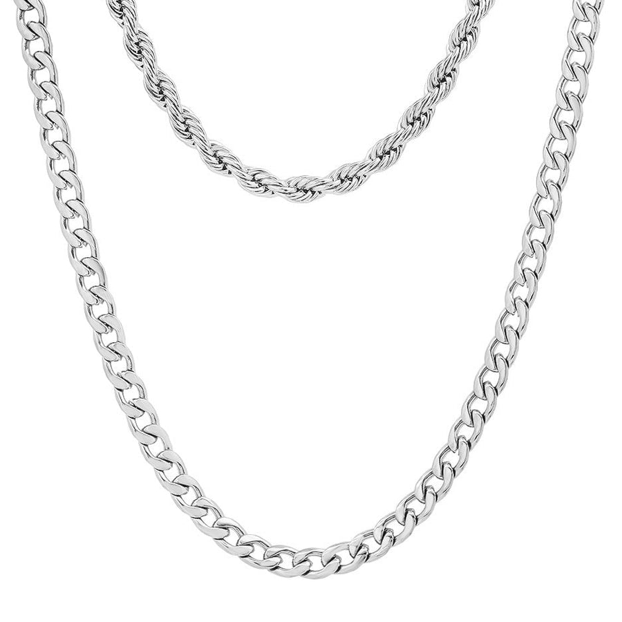 Mens Cuban and Rope Chain Double Row Necklace Image 1