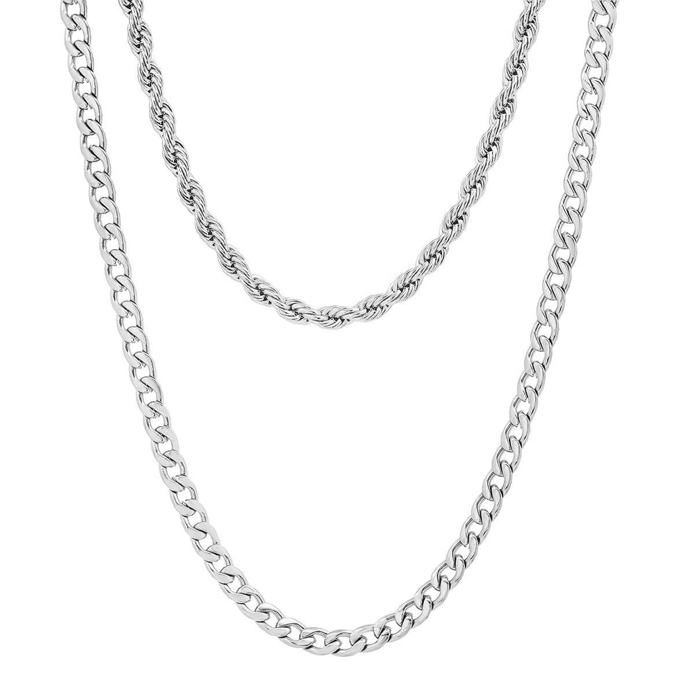 Mens Cuban and Rope Chain Double Row Necklace Image 2