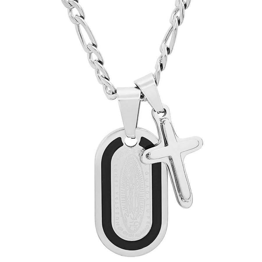 Mens Dog Tag Lady of Guadalupe And Cross Pendant Image 1