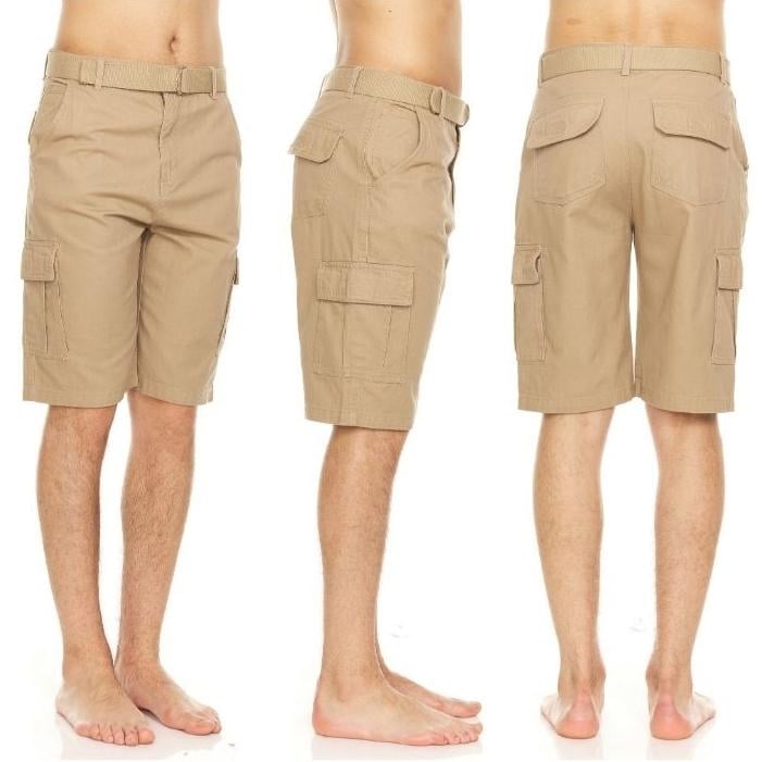 Mens Cotton Twill Belted Cargo Shorts Image 2